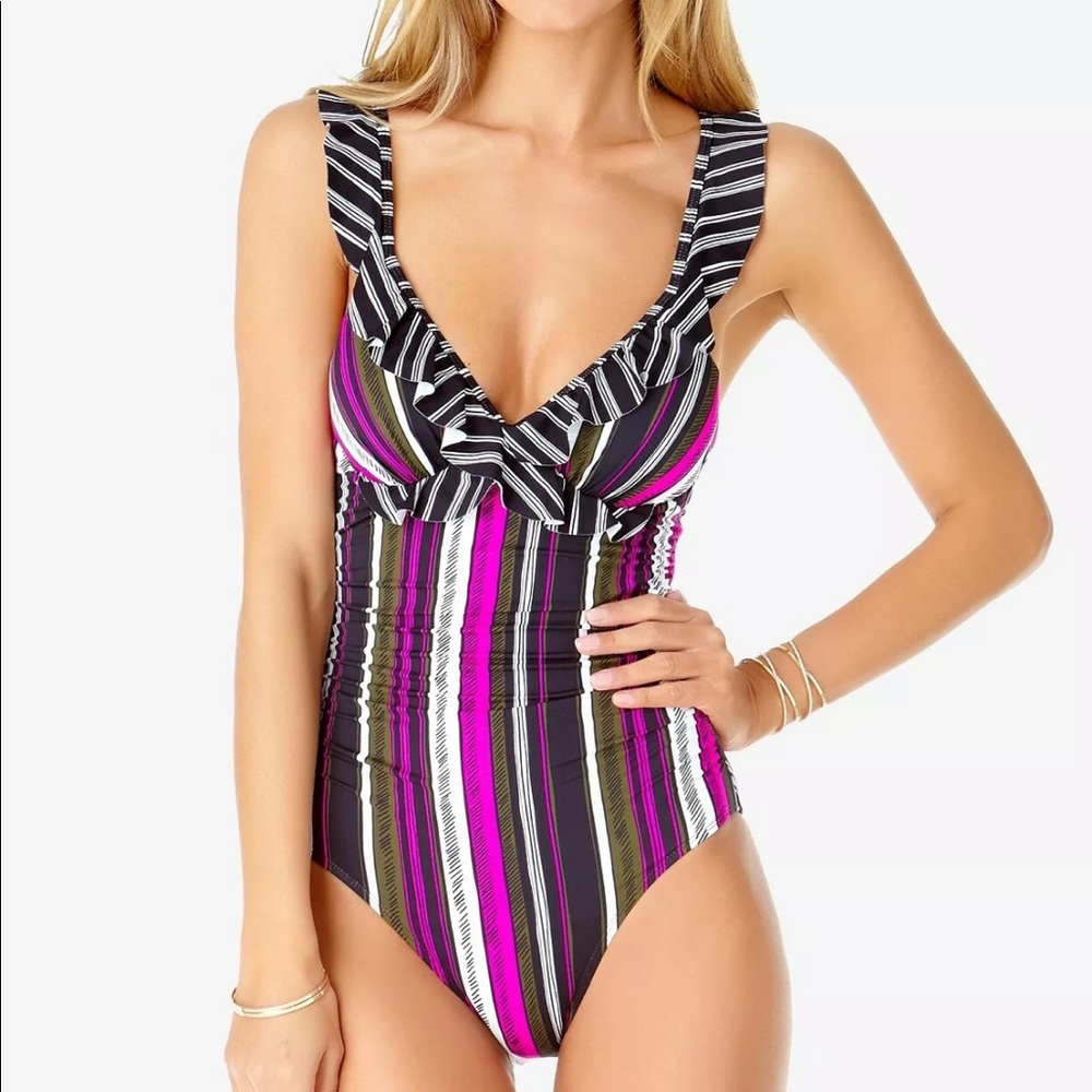 Anne Cole Ruffle Shirred One-Piece one piece Sz 6